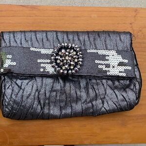 Evening Silver Clutch Bag Purse Dark Metallic​​​​